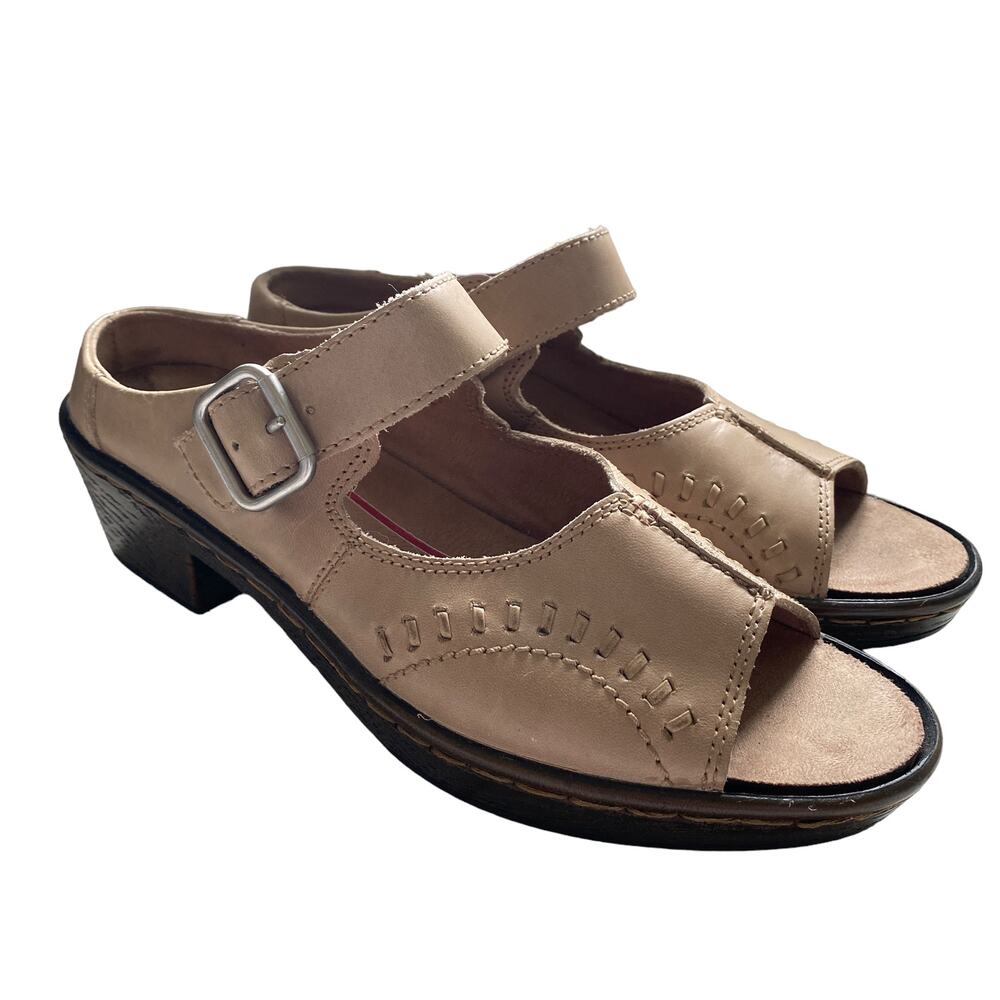 Women's Klogs Tan Leather Open Toe Mule Mary Janes Slip-On Shoes Size 8.5